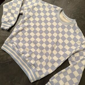 Marine Layer Light Blue and White Checkered crewneck swestshirt xs